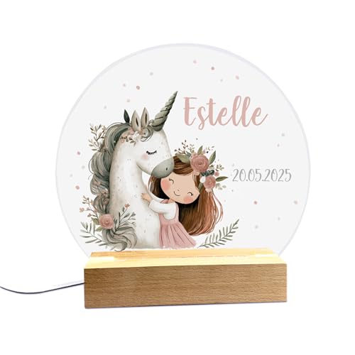 Herz & Heim® LED Nachtlicht mit niedlichem Design personalisierbar mit Wunschname & Datum (Einhorn) von Herz & Heim