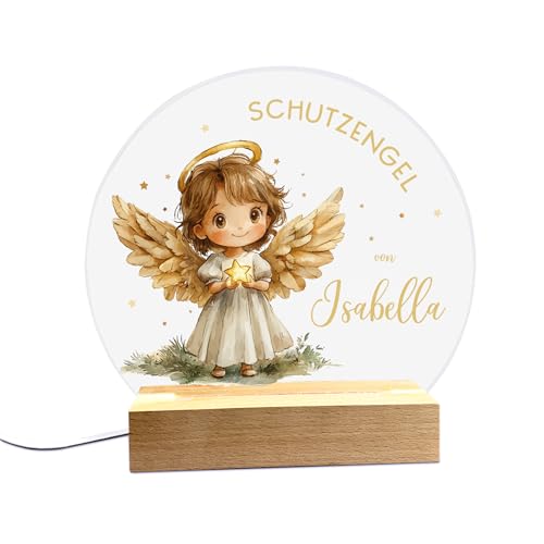 Herz & Heim® LED Nachtlicht mit niedlichem Design personalisierbar mit Wunschname & Datum (Schutzengel) von Herz & Heim