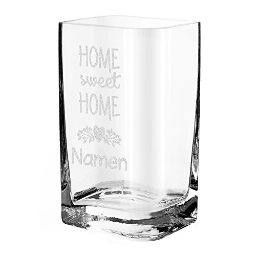 Herz & Heim® Leonardo Blumenvase mit Gravur - Home Sweet Home - und Wunschnamen von Herz & Heim