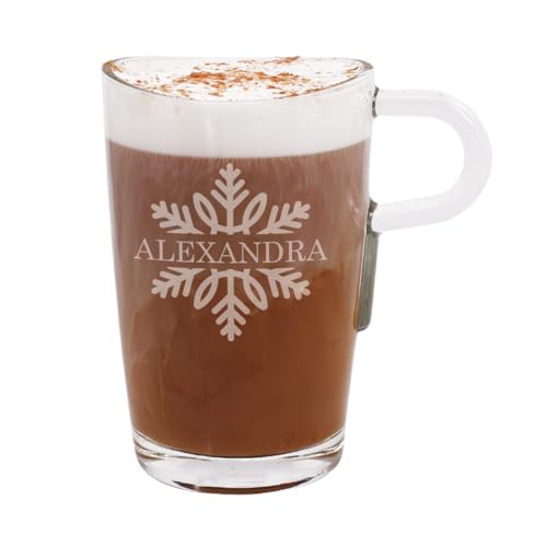 Herz & Heim® Leonardo Loop Glastasse mit Gravur des Wunschnamens für Kaffeegenießer (Schneeflocke) von Herz & Heim