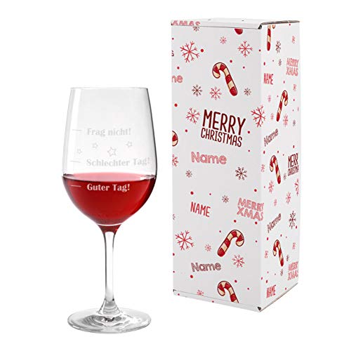 Herz & Heim® Leonardo Weinglas XL 610 ml - Guter Tag - Schlechter Tag - Frag nicht! - das Stimmungsglas als lustige Geschenkidee 2 - inkl. Gratis personalisierter Weihnachtsverpackung Zuckerstangen von Herz & Heim