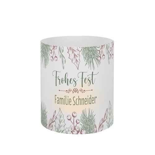Herz & Heim® Lichthülle aus Kunststoff für Kerzen und Teelichter als Weihnachtsdekoration, mit Personalisierung - 2 Größen (Frohes Fest, klein) von Herz & Heim