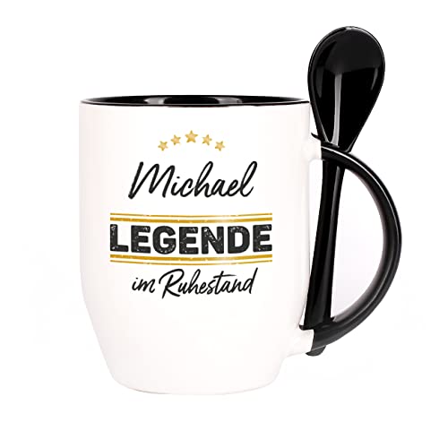 Herz & Heim® Löffeltasse - Legende im Ruhestand - mit Wunschname als Geschenk zur Rente von Herz & Heim