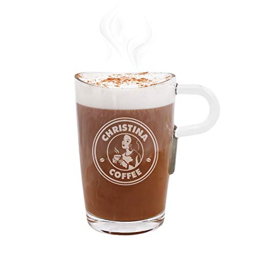 Herz & Heim® Leonardo Loop Glastasse mit Gravur des Wunschnamens für Kaffeegenießer (coffee) von Herz & Heim
