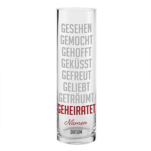 Herz & Heim® Moderne Deko Vase XXL zur Hochzeit mit Gravur der Namen und Hochzeitsdatum und dem Motiv Einer Lovestory von Herz & Heim