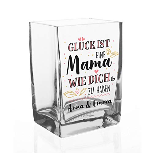 Herz & Heim® Moderne Glasvase mit Kompliment für Mama - die Beste Geschenkidee zum Muttertag Glück ist von Herz & Heim