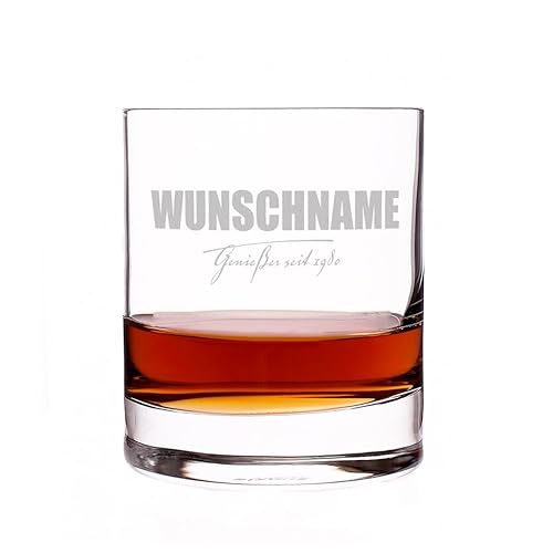 Herz & Heim® Modernes Whiskyglas 320ml mit Gravur des Namens + Geburtsjahres von Herz & Heim