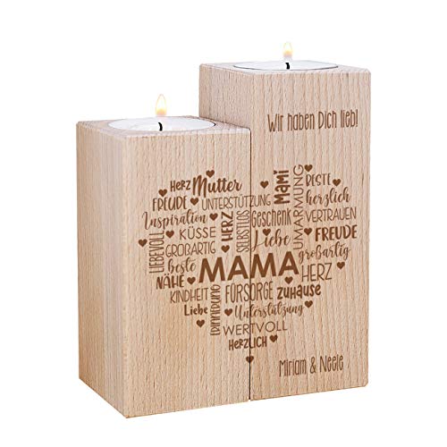 Herz & Heim® Muttertagsgeschenk Teelichthalter-Set mit Gravur Herz von Herz & Heim