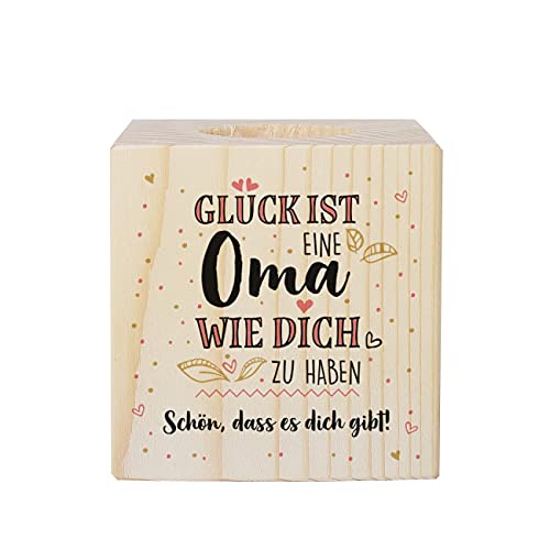 Herz & Heim® Omageschenk mit Kompliment Kerzenhalter mit Aufdruck Glück ist eine Oma wie Dich zu haben von Herz & Heim