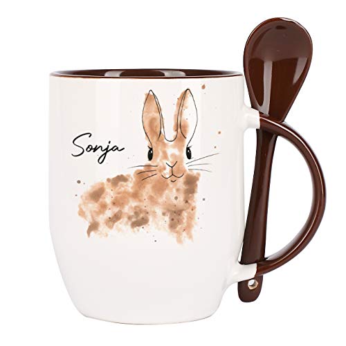 Herz & Heim® Ostergeschenk Löffel-Tasse mit Wunschname Osterhase Watercolour von Herz & Heim