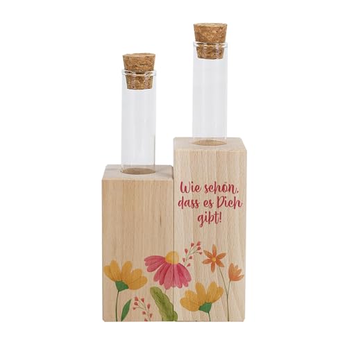 Herz & Heim® Personalisierbare Reagenzglas-Vase aus Holz – Deko mit Wunschtext – Vase mit Blumenmotiv – Geschenk für besondere Menschen von Herz & Heim