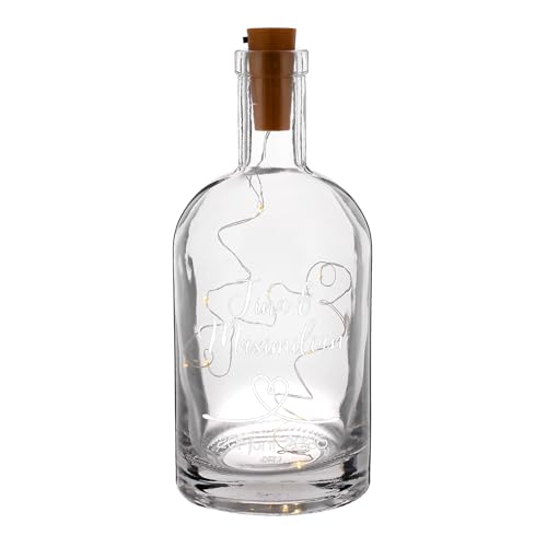 Herz & Heim® Personalisierte Glaskaraffe mit LED-Lichterkette – Geschenk zur Hochzeit oder zum Valentinstag – mit Namen, Initialen & Datum – 700 ml – verschiedene Designs (Namen & Herz (weiß)) von Herz & Heim