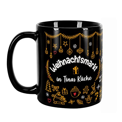 Herz & Heim® Personalisierte Kaffeetasse Weihnachtsmarkt/schwarz/mit eigenem Wunschtext von Herz & Heim