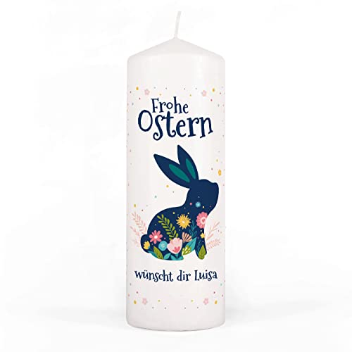 Herz & Heim® Personalisierte Stumpen-Kerze/Osterkerze mit Aufdruck 7 cm x 20 cm (Ø/H) (Osterhase) von Herz & Heim