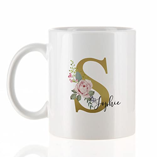 Herz & Heim® Personalisierte Tasse mit Namen/Kleinigkeit Geburtstag Blumen Anfangsbuchstaben von Herz & Heim