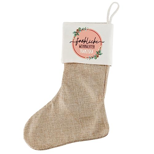Herz & Heim® Personalisierte Weihnachtssocke für Kamin mit Namen Bedruckt Fröhliche Weihnachten von Herz & Heim