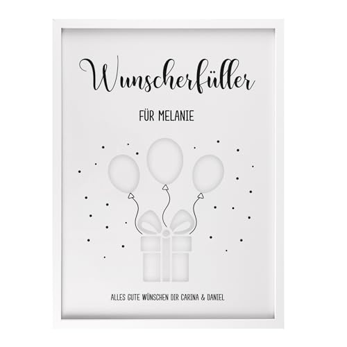 Herz & Heim® Personalisierter Bilderrahmen als Geldgeschenk „Wunscherfüller“ – Geschenkidee zum Geburtstag, Abschluss, Hochzeit oder Jubiläum (Weiß) von Herz & Heim
