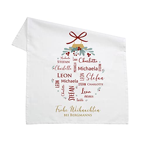 Herz & Heim® Personalisiertes Geschirrtuch 100% Baumwolle 45 x 70 cm mit Aufdruck Ihrer Wunschnamen Weihnachten von Herz & Heim