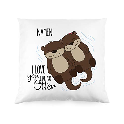 Herz & Heim® Personalisiertes Kissen I Love You Like no Otter mit Aufdruck der Namen der Liebenden von Herz & Heim