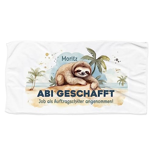 Herz & Heim® Personalisiertes Strand-Handtuch 100 x 180 cm (B/H) mit Aufdruck Faultier von Herz & Heim