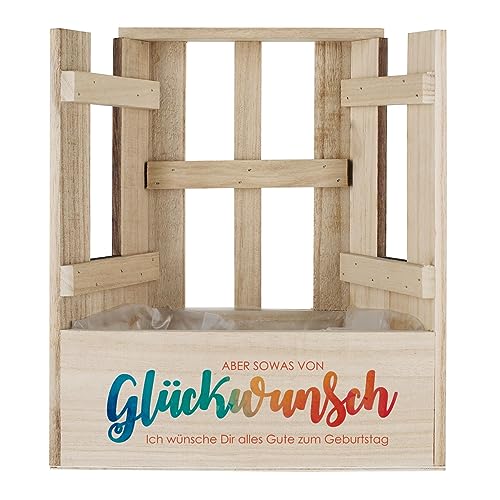 Herz & Heim® Pflanzkasten Indoor in Fenster-Form mit Individueller Gravur/Geschenkverpackung 26 cm x 29 cm x 12 cm (B/H/T) Aber sowas von Glückwunsch von Herz & Heim