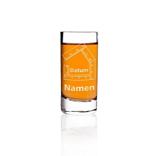 Herz & Heim® Schnapsglas zum Richtfest mit Gravur der Namen und des Datums - ideale Geschenkidee für Bauherren von sufe