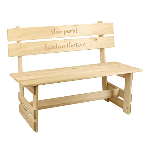 Herz & Heim® Sitzbank aus Holz / 110 cm x 47 cm Sitzfläche/mit persönlicher Gravur für Verschiedene Anlässe/Geschenkidee 2 Zeilen Wunschtext von Herz & Heim