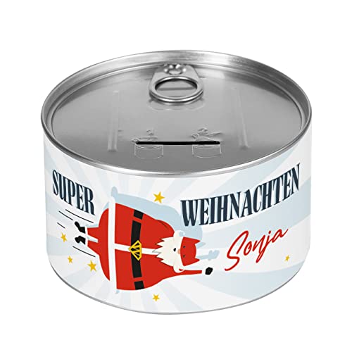 Herz & Heim® Spardose für Weihnachtsgeld/Konserve mit Etikett personalisiert Superheld von Herz & Heim