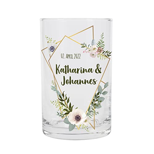 Herz & Heim® Teelichthalter als Geschenk für Paare, Verschiedene Motive, personalisiert Vintage Blumen von Herz & Heim