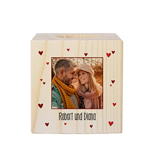 Herz & Heim® Teelichthalter mit Foto Aufdruck zum Valentinstag mit Ihrem Wunschtext von Herz & Heim