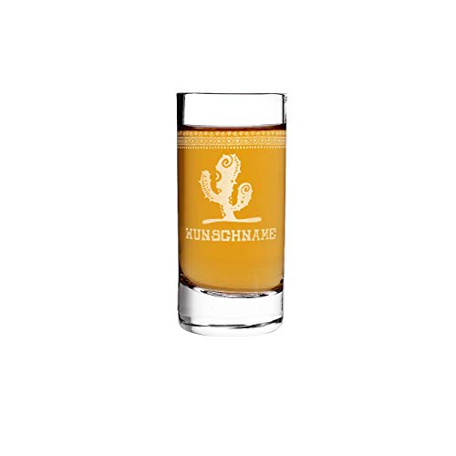 Herz & Heim® Tequila Shot Glas mit Gravur des Wunschnamens - mexikanische Motive zur Auswahl Kaktus von Herz & Heim