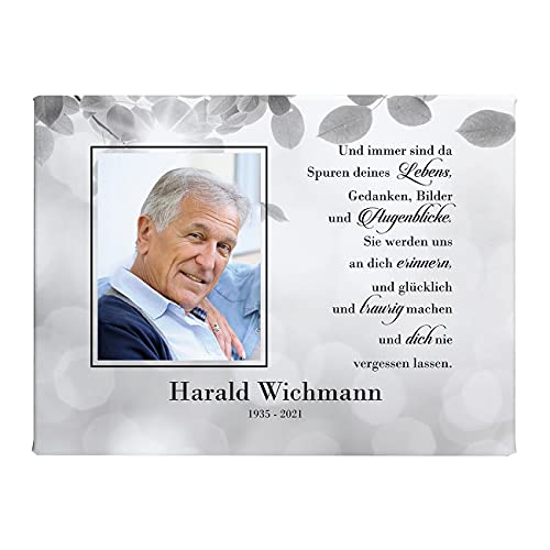 Herz & Heim® Trauer-Leinwand zum Gedenken an Verstorbene mit Foto von Herz & Heim