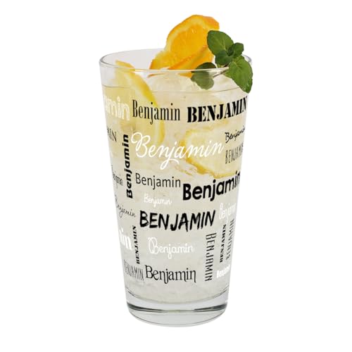 Herz & Heim® Trinkglas mit Namen in verschiedenen Schriftarten und Farben (Schwarz-Weiß) von Herz & Heim