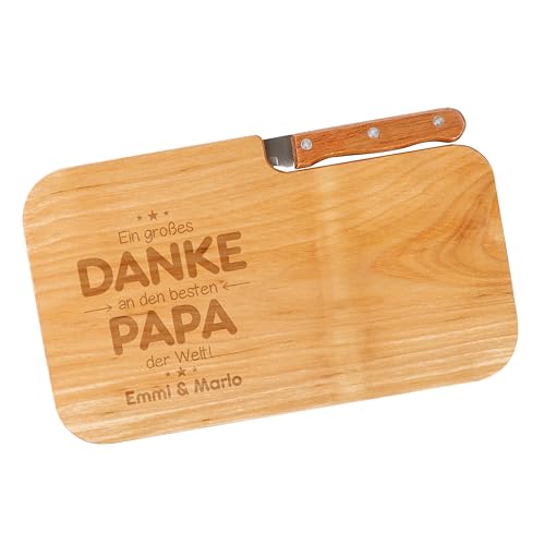 Herz & Heim® Vatertags-Geschenk Frühstücksbrettchen Set mit Messer mit Gravur (Danke Papa) von Herz & Heim