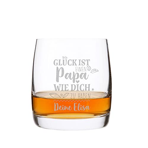 Herz & Heim® Vatertagsgeschenk Whiskyglas mit Gravur - Glück ist einen Papa wie dich zu haben von Herz & Heim