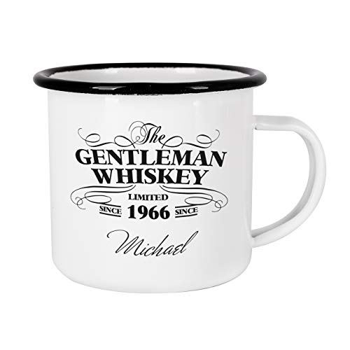 Herz & Heim® Vintage Emaille Whisky Tasse - Gentleman Whiskey Design - mit Wunschnamen und Geburtsjahr von Herz & Heim
