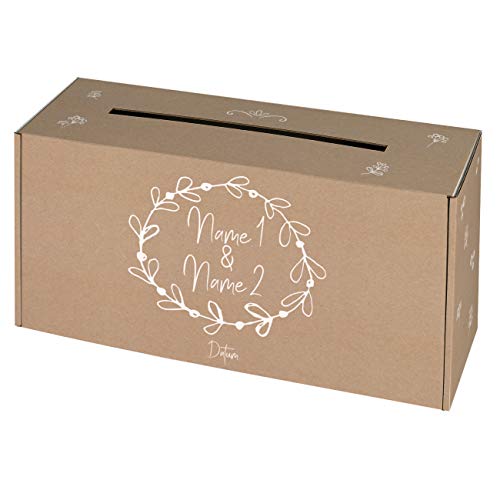 Herz & Heim® Geldbox Briefbox für Hochzeit mit persönlichem Aufdruck der Namen des Brautpaares Vintage von Herz & Heim