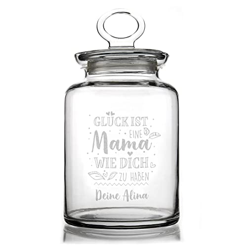 Herz & Heim® Vorratsdose aus Glas mit Gravur | Muttertagsgeschenk - Glück ist eine Mama wie dich zu haben von Herz & Heim