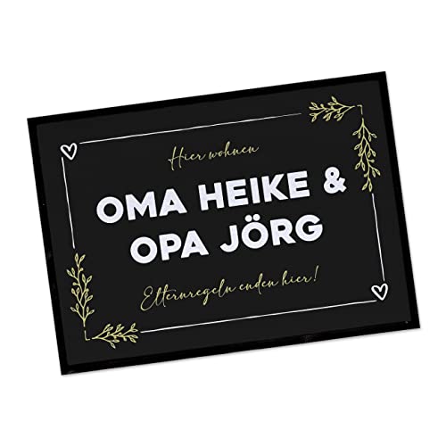 Herz & Heim® Waschbare Fußmatte für Oma & Opa - Elternregeln enden hier 60 cm x 40 cm (B/H) von Herz & Heim