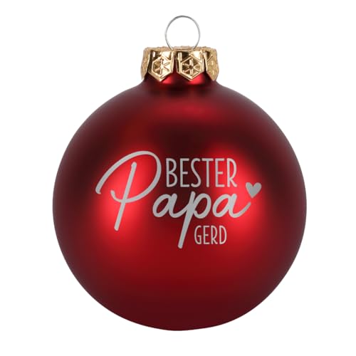 Herz & Heim® Weihnachtskugel aus Glas mit persönlicher Gravur/Rot oder Weiß/Matt oder Hochglanz/Ø 8 oder 10 cm/Verschiedene Motive Ø 10 cm, Rot Matt, Bester Papa von Herz & Heim