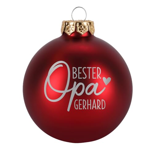 Herz & Heim® Weihnachtskugel aus Glas mit persönlicher Gravur/Rot oder Weiß/Matt oder Hochglanz/Ø 8 oder 10 cm/Verschiedene Motive Ø 8 cm, Rot Matt, Bester Opa von Herz & Heim