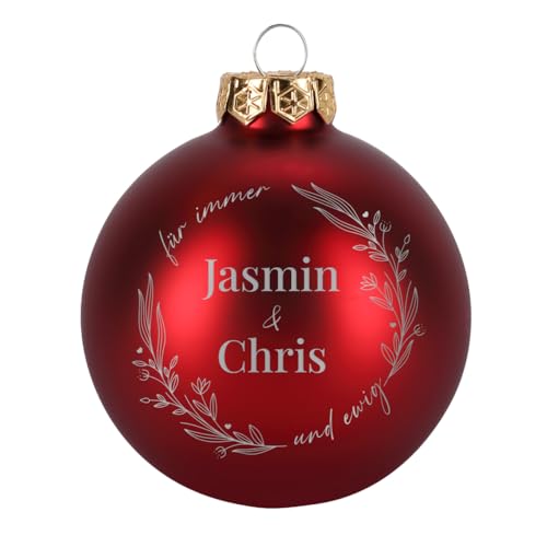 Herz & Heim® Weihnachtskugel aus Glas mit persönlicher Gravur/Rot oder Weiß/Matt oder Hochglanz/Ø 8 oder 10 cm/Verschiedene Motive Ø 8 cm, Rot Matt, Für Immer und ewig von Herz & Heim