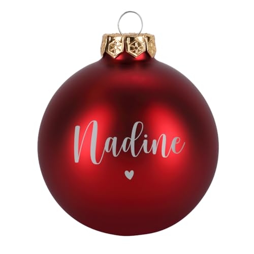 Herz & Heim® Weihnachtskugel aus Glas mit persönlicher Gravur/Rot oder Weiß/Matt oder Hochglanz/Ø 8 oder 10 cm/Verschiedene Motive Ø 10 cm, Rot Matt, mit Herz von Herz & Heim