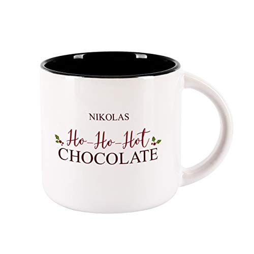 Herz & Heim® Weihnachtstasse personalisiert mit Namen - verschiedene Motive - Geschenkidee Weihnachten und Nikolaus Ho Ho Hot Chocolate Schwarz von Herz & Heim