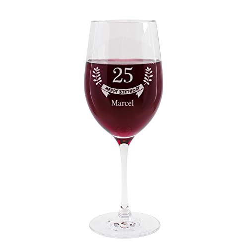 Herz & Heim® Weinglas mit Gravur des Namens zum 25. Geburtstag - Happy Birthday - die Geschenkidee von Herz & Heim