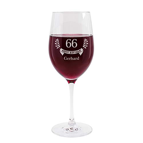 Herz & Heim® Weinglas mit Gravur des Namens zum 66. Geburtstag - Happy Birthday - die Geschenkidee von Herz & Heim