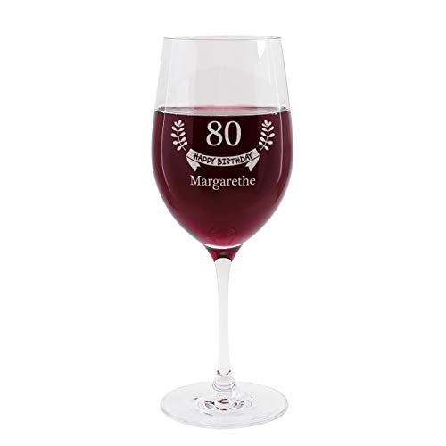 Herz & Heim® Weinglas mit Gravur des Namens zum 80. Geburtstag - Happy Birthday - die Geschenkidee von Herz & Heim