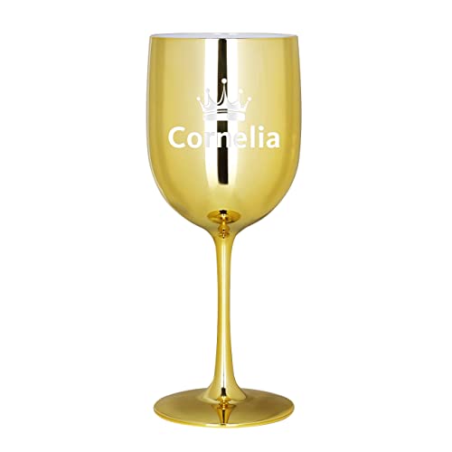 Herz & Heim® Weinkelch hochglänzend mit Gravur aus Kunststoff 460 ml Gold, Krone von Herz & Heim