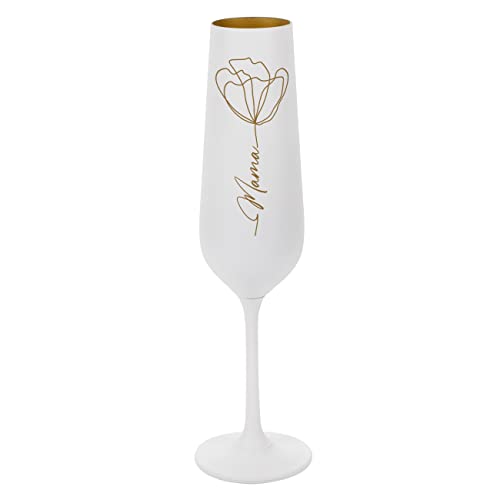 Herz & Heim® Weißes Sektglas mit Gravur/Personalisiert/Muttertagsgeschenk Line Art Blüte von Herz & Heim