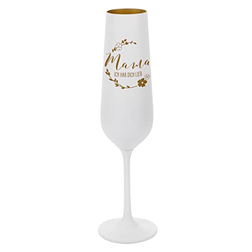 Herz & Heim® Weißes Sektglas mit Gravur/Personalisiert/Muttertagsgeschenk Mama - Blütenkranz von Herz & Heim